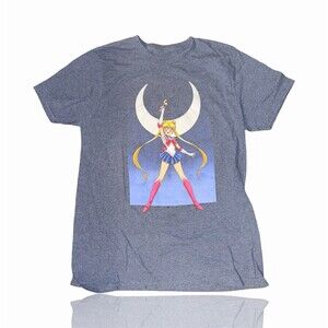 Sailor Moon Graphic T-Shirt Unisex Adults Size M Gray Crew Neck Short